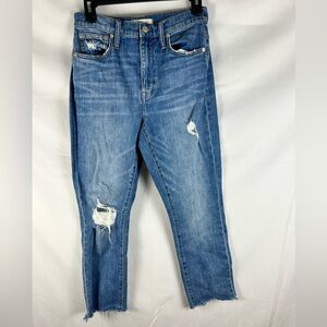 Madewell High Rise Slim Boyjean Size 25‎ Distressed Raw Hem Jeans